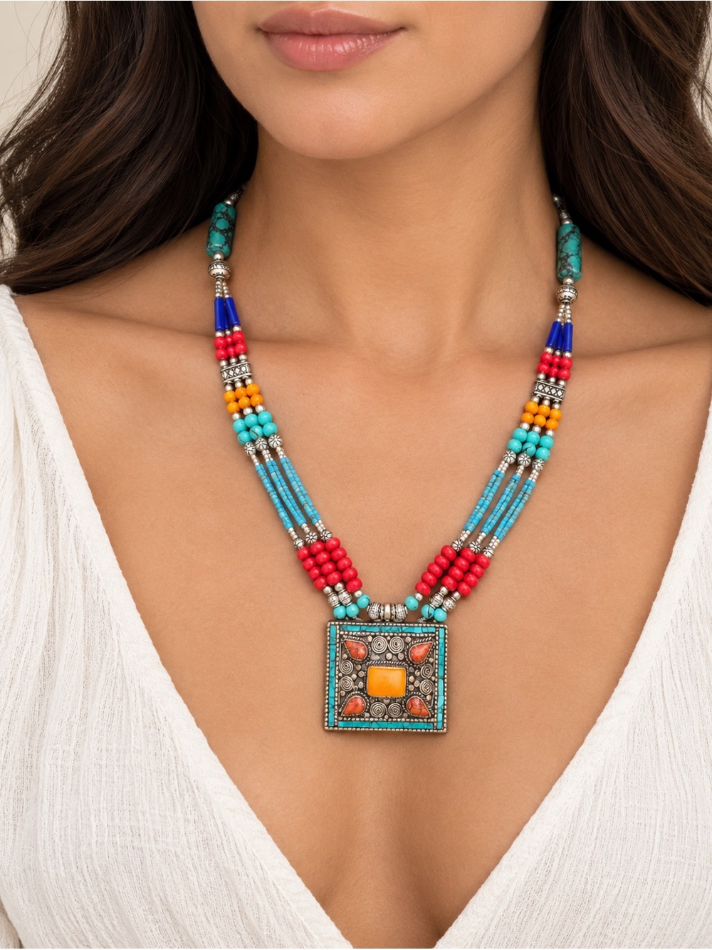 Tibetan Turquoise Lapis Lazuli Handmade Fashion Necklace – Unique Boho Design